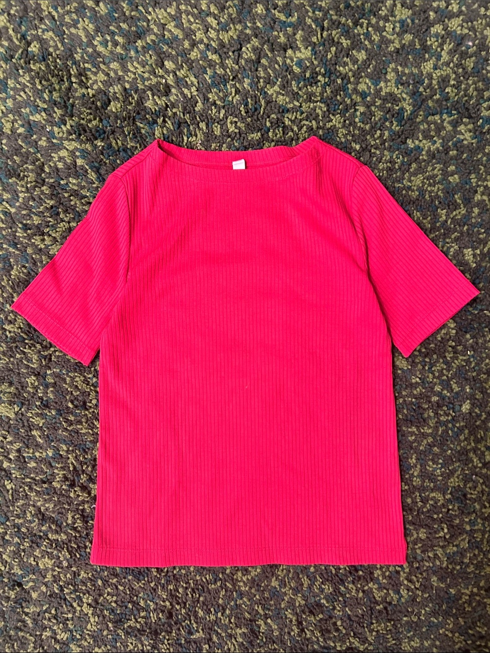 Uniqlo Red Ribbed Boatneck Tee